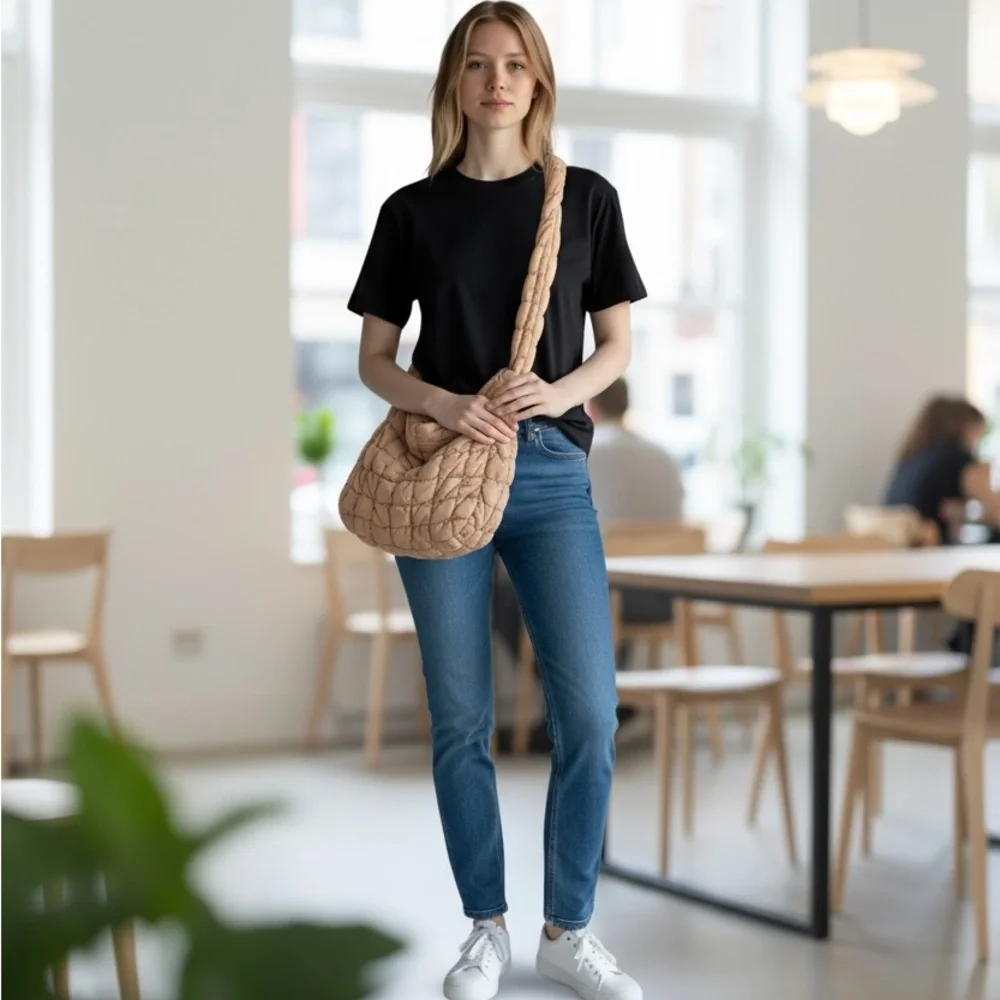 Boutique. Tan Quilted Hobo Bag